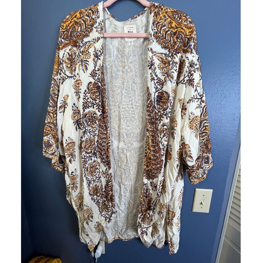 Billabong Brown Floral Boho Kimono Open Front Lightweight Cover Up Kimono Large - Picture 2 of 7